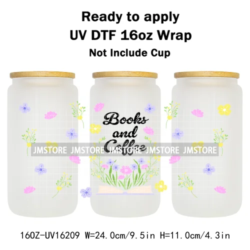 Floral Coquette Bow Strawberry Lemon Bookish UV DTF Wraps Transfer Sticker Waterproof Logo For 16OZ Libbey Glass Can Tumbler