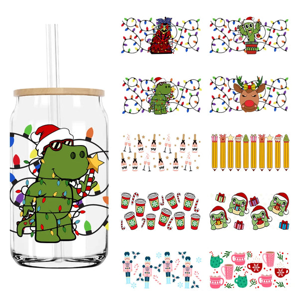 Merry Christmas Lights Vibes 16OZ UV DTF Cup Wrap Transfers Stickers Custom Labels DIY  Waterproof Logo For Libbey Glass Can