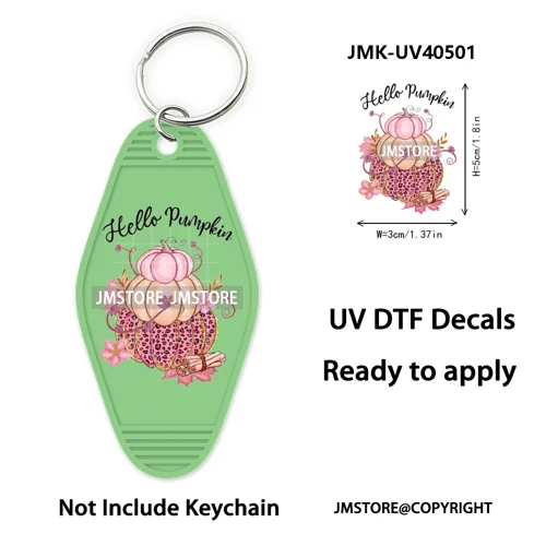 Hello Pumpkin Fall Thanksgiving Gnome UV DTF Motel Keychain Wraps Ready To Apply Waterproof High Quality Hotel Keychain Decals