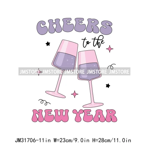 Cheers To The New Year 2025 Eve Peace Love Party Disco Ball Iron On DTF Transfers Stickers Ready To Press For Clothing Bags