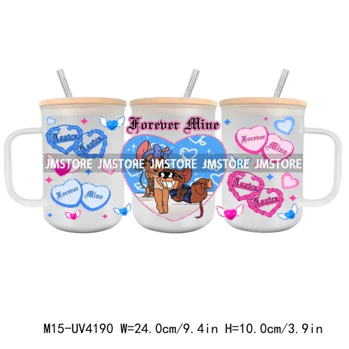 Horror Valentine Cartoon Couple UV DTF Sticker For 15OZ Mug Libbey Glass Cup Can Wrap Transfer Stickers Custom Labels DIY Logo