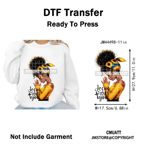 Afro Girls Prayer Jesus Faith Love Magic Christian Women Iron on Washable DTF Heat Transfers Stickers Ready to Press for Clothes