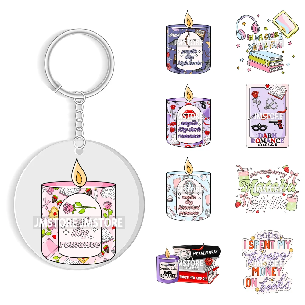 Spicy Books Positive Quotes Romance Book Club WaterProof Logo Ready To Apply UV DTF Stickers For Round Circle Keychain Keyring