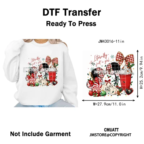 Girly Coquette Merry Christmas Ginger Cartoon Cozy Jolly Season Iron on DTF Heat Transfers Stickers Ready to Press for Clothing