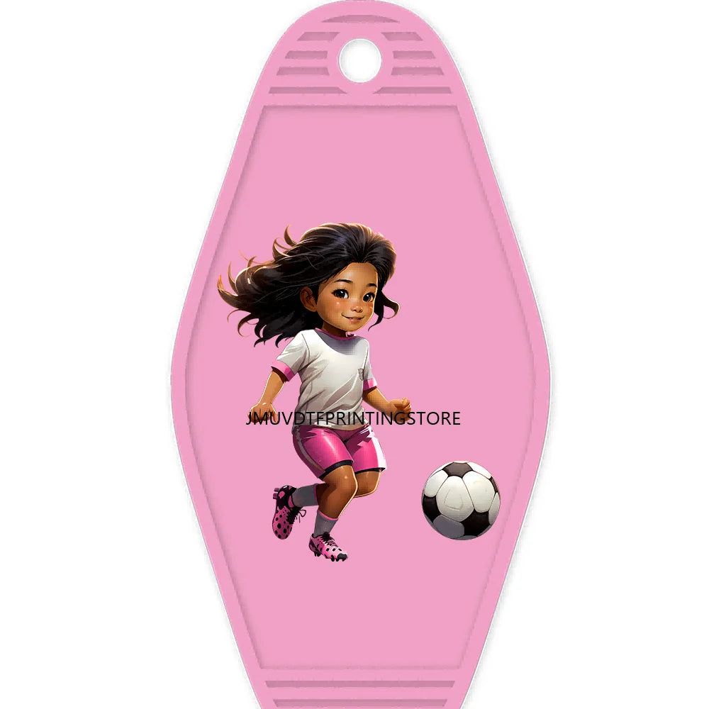 Sport Football Player High Quality WaterProof UV DTF Sticker For Motel Hotel Keychain Black Afro Girls