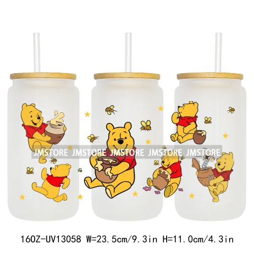 Lovely Cartoon Bear Characters 16OZ UV DTF Cup Wraps Ready To Apply Waterproof Transfer Stickers For Libbey Glass Can Tumbler