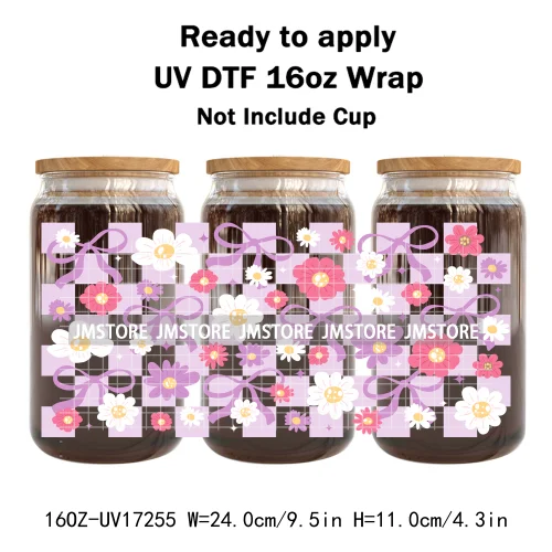 Coquette Floral Self Love Affirmations UV DTF Stickers Ready To Transfer Cup Wrap Custom Labels DIY Craft For Libbey Can Glass