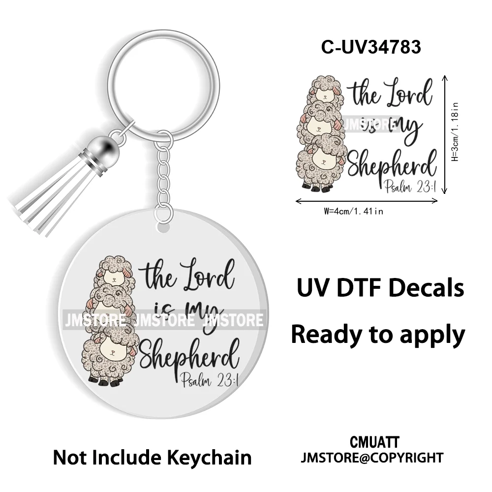 The Lord Is My Shepherd Christian Religious Easter Bible Verse Faith UV DTF Stickers For Round Circle Acrylic Keychain Keyring