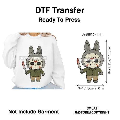 Retro Laboo Halloween Horror Character Washable Printing Iron on DTF Heat Transfers Stickers Ready to Press for Clothes Bags