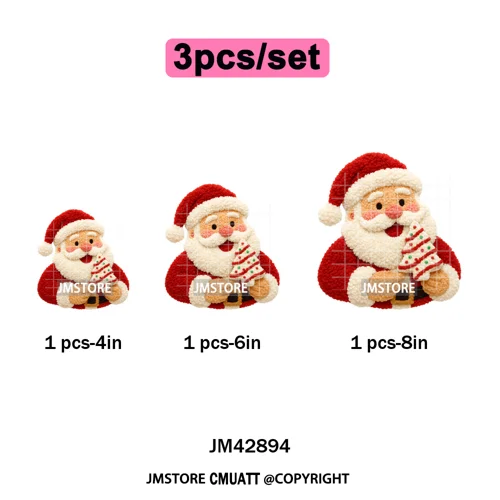 Preppy Faux Yarn Santa Tree Reindeer Cow Christmas Season Iron on DTF Washable Transfers Stickers Ready to Press for Clothing