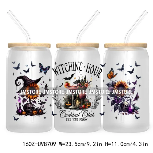 Witching Hour Cocktail Club 16OZ UV DTF Cup Wrap Transfer Stickers Halloween Custom Labels Waterproof Logo For Libbey Glass Can