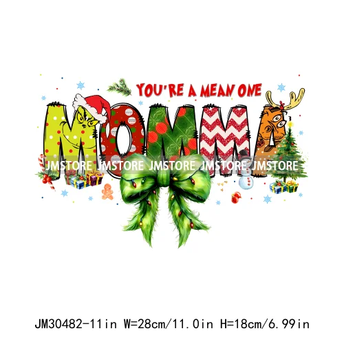 Christmas Coquette Bow Mama Mini Nana Family You're A Mean One Iron On DTF Transfers Stickers Ready To Press For Clothing