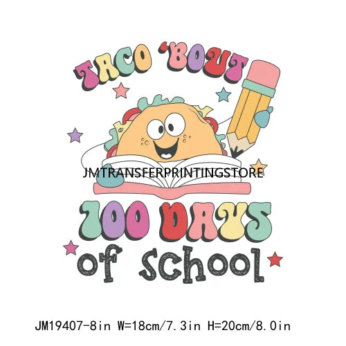 Happy 100th Days Of School Washable Printing Back To School Teach School Vibes Iron On DTF Transfer Stickers Decals For Clothing