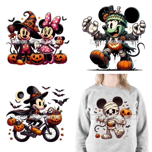 Cartoon Halloween Scary Cute Horror Characters Pumpkin Fall Vibes DTF Iron On Transfers Stickers Ready To Press For Clothing