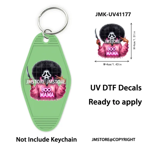 Afro Girl Halloween Skeleton Zombie UV DTF Motel Keychain Decal Ready To Ship Durable Transfer Stickers Print For Hotel Keychain