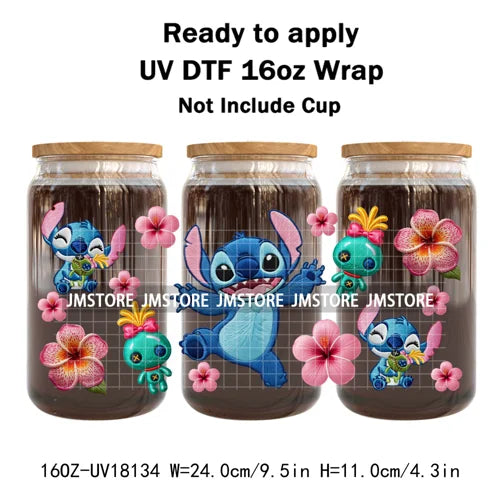 Faux Embroidery Floral Cartoon Characters UV DTF Stickers Ready To Apply Cup Wraps Waterproof For 16OZ Libbey Glass Can Tumbler