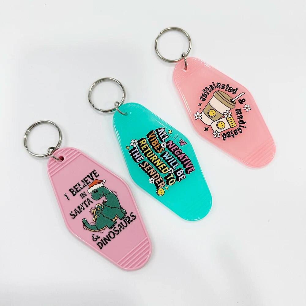 10PCS Blank DIY Hotel Motel Movie Keychain Tags For Stick UV Stickers ABS Plastic