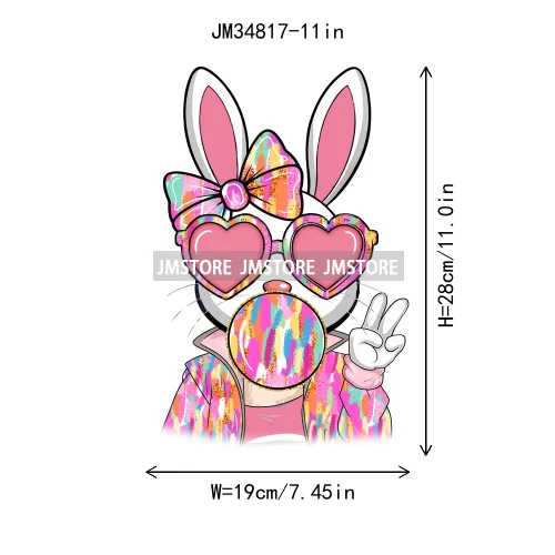 Floral Pink Toile Chinoiserie Coquette Bunny Spring Easter Iron On DTF Heat Transfers Stickers Ready To Press For T-shirts Bags