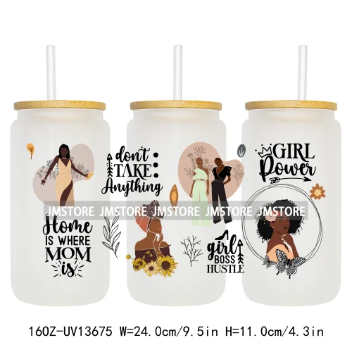 Lady Girl Power Black Woman Affirmations UV DTF Wraps Transfer Sticker Waterproof High Quality For 16OZ Libbey Glass Can Tumbler