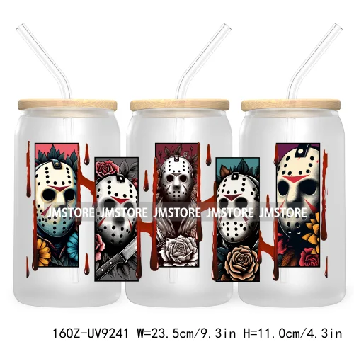 Halloween Gift UV DTF Sticker For 16OZ Libbey Glass Cup Can Wrap Transfer Stickers Custom Labels DIY Logo Horror Movie Killers