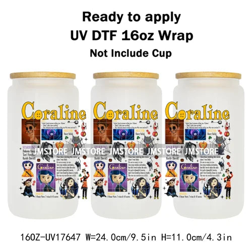 Coquette Bow Movie Eyes Cartoon Character 16OZ UV DTF Cup Wraps Ready To Apply Waterproof Transfer Stickers For Libbey Glass Can