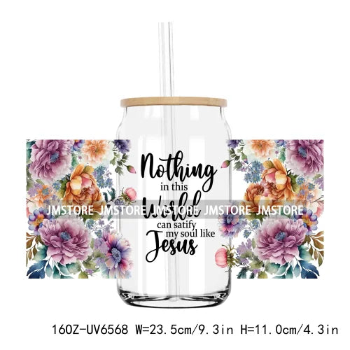 Jesus Fills My Cup Retro Faith 16OZ UV DTF Cup Wrap Transfers Stickers Custom Label Durable Waterproof Logo For Libbey Glass Can