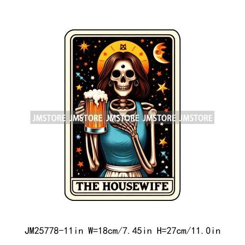 Funny Sarcastic Hot Mama Housewife Women Skull Tarot Card Printing DTF Diy Iron On Transfer Stickers Ready To Press For Clothing