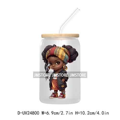 Cute Little Black Boy Girl UV DTF Transfer Stickers Decals For Libbey Cold Cups Mugs Tumbler Waterproof DIY Craft Cool Afro Kids