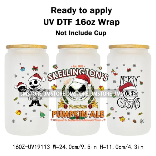Skeleton Nightmare Before Christmas UV DTF Transfer Sticker Cup Tumbler Wrap For 16OZ Libbey Glass Wraps Bottle Mug DIY Labels