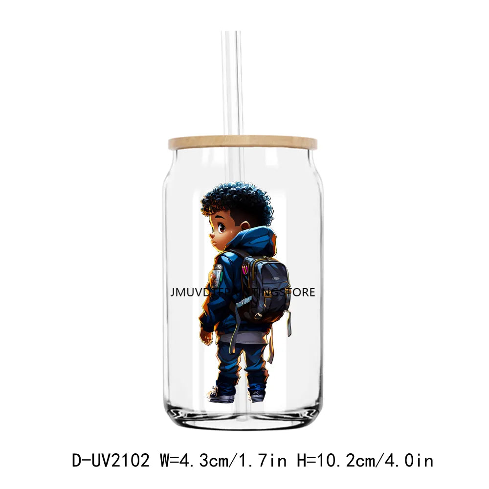 Back To School Black Girl Boy UV DTF Transfers Stickers Decals For Libbey Cold Cups Mugs Tumbler Waterproof DIY Craft