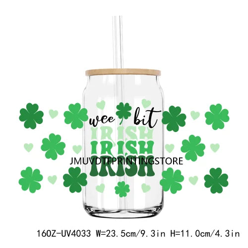 Lucky Blessed 16OZ UV DTF Cup Wrap Transfers Stickers Shamrock Four Leaf Custom Labels DIY Waterproof Logo For Libbey Glass Can