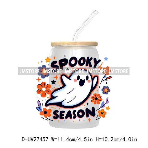 Trick or Teach Ghouls Halloween UV DTF Transfer Stickers Decals For Libbey Cold Cups Mugs Tumbler Waterproof Label Spooky Season