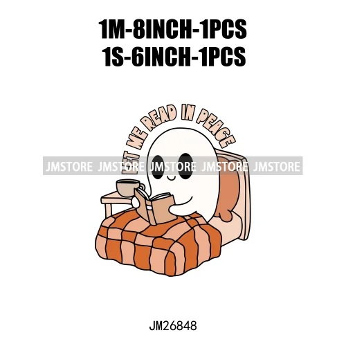 Hot Cute Spooky Ghouls Boo Read Club Bookish Halloween DTF Printing Iron On Transfer Stickers Ready To Press For Hoodies Bags