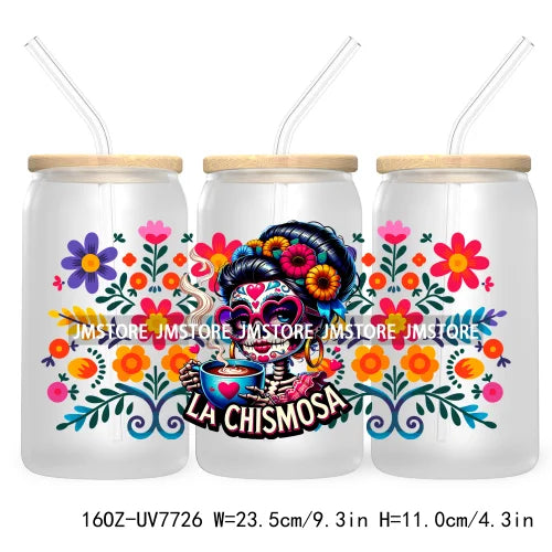 Latina Girl Power Mexican Culture 16OZ UV DTF Cup Wrap Transfers Stickers For Libbey Glass Can Cups Tumbler Waterproof Craft