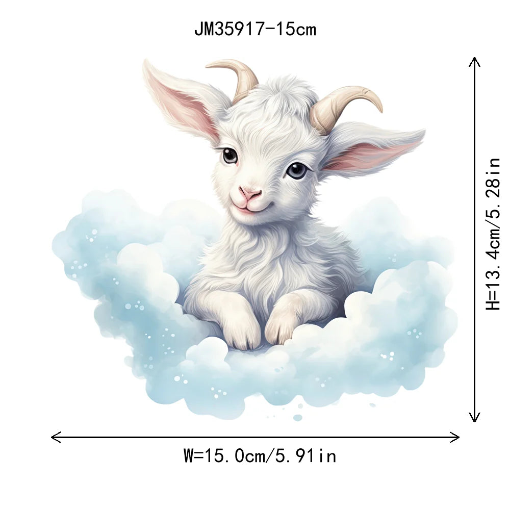 15cm 5.9in Kid Cloud Animal Tiger Lion Iron On Heat Transfer Sticker For Clothes DTF Print Vinyl Thermal Washable T-Shirt Decal