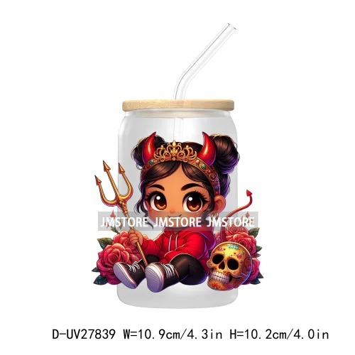 Halloween Latina Hispanic Girl UV DTF Transfer Stickers Decals For Libbey Cold Cup Mug Tumbler Waterproof Craft Sugar Skull Rose