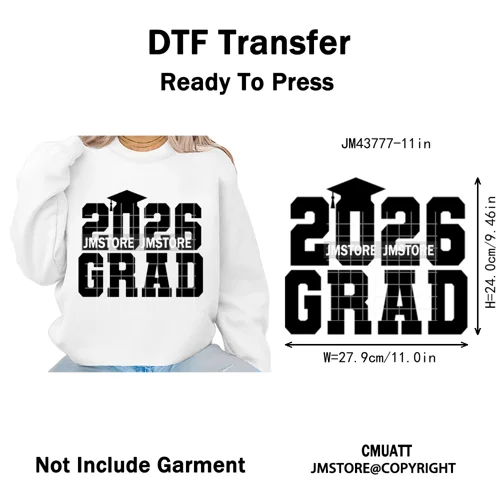 Class of 2026 High School Senior Edition Graduate Season Iron on Washable DTF Heat Transfer Stickers Ready to Press for Clothing