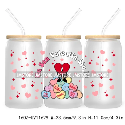 Cute Cartoon Couple XOXO Valentine's Day UV DTF Cup Wrap Transfer Stickers For 16OZ Libbey Glass Can Cupid Vibes Love Hearts