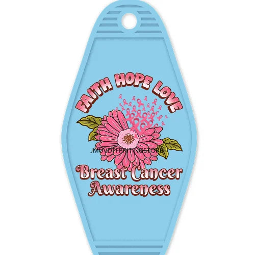 Breast Cancer Warrior Messy Bun High Quality WaterProof UV DTF Sticker For Motel Hotel Keychain Pink Awareness Ribbon