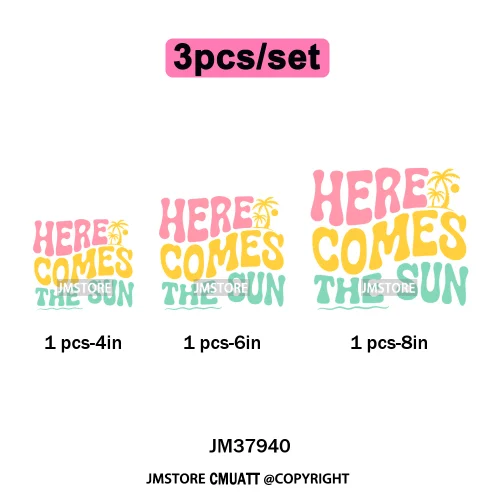 Funny Summer Quotes Sunset Palm Trees Beach Vacation Vibes Washable Iron on DTF Transfer Sticker Ready to Press for Textile Bags