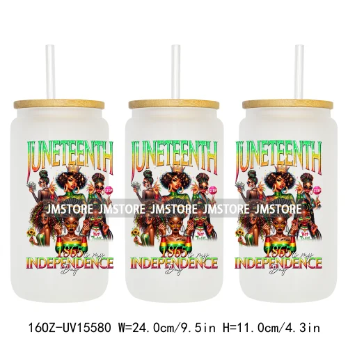 1865 Juneteenth Black History Month UV DTF Cup Wraps Ready To Apply CustomTransfer Stickers For 16OZ Libbey Glass Can Tumbler