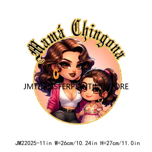 DIY Latina Mama Chingona Chicana Mom Kids Chibi Style Mother's Day Iron On DTF Transfer Stickers Ready To Press For Clothing