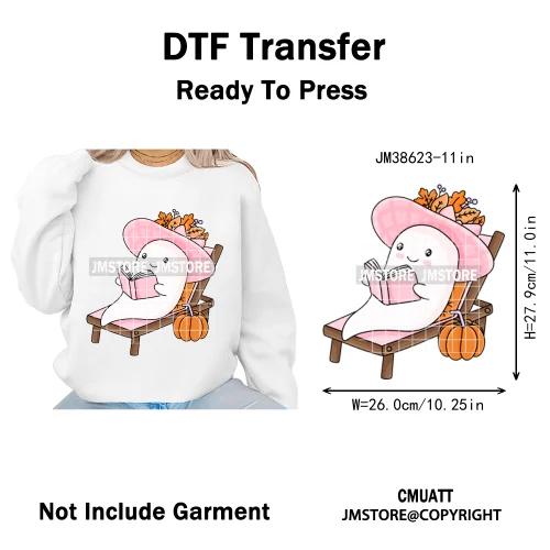 Fall Into Reading Sunflower Pumpkin Coquette Autumn Season Vibes Iron on DTF Heat Transfers Stickers Ready to Press for T-shirts