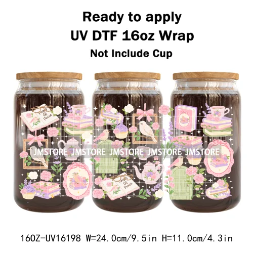Books Coffee Coquette Fruits Girly 16OZ UV DTF Cup Wrap Ready To Apply Waterproof Transfer Stickers For Libbey Glass Can Tumbler