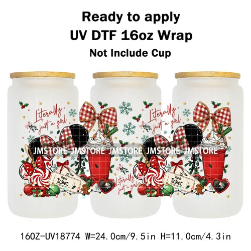Merry Christmas Cartoon Mouse Cookies UV DTF Stickers Ready To Apply Cup Wrap Durable Custom Logo DIY Craft For Libbey Can Glass