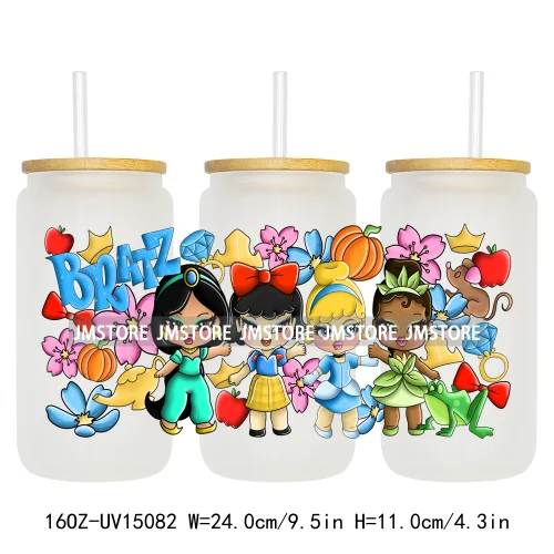 Fashion Princess Monster Doll 16OZ UV DTF Cup Wraps Ready To Apply Waterproof Transfer Stickers For Libbey Glass Can Tumbler