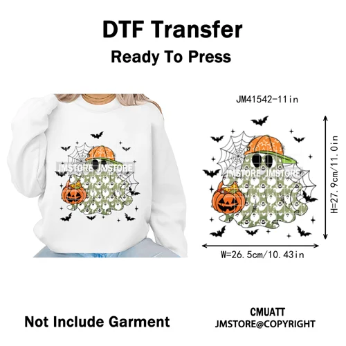 Pumpkin Leopard Spooky Ghost Moo Boo Cow Pet Halloween Bow Iron on DTF Washable Transfers Stickers Ready to Press for T-shirts