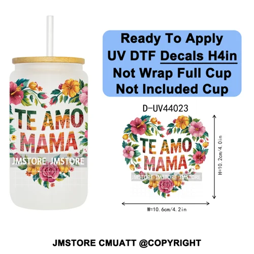 Floral Mexican Christmas Mama UV DTF Transfer Stickers Decals Ready To Apply Good Quality Prints For Libbey Cold Cup Mug Tumbler