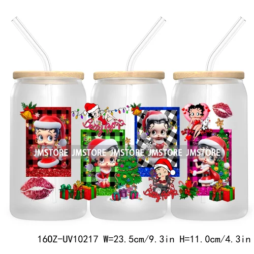 Mouse Christmas Cartoon Friends 16OZ UV DTF Cup Wrap Transfer Stickers Princess Custom Labels Waterproof For Libbey Glass Can