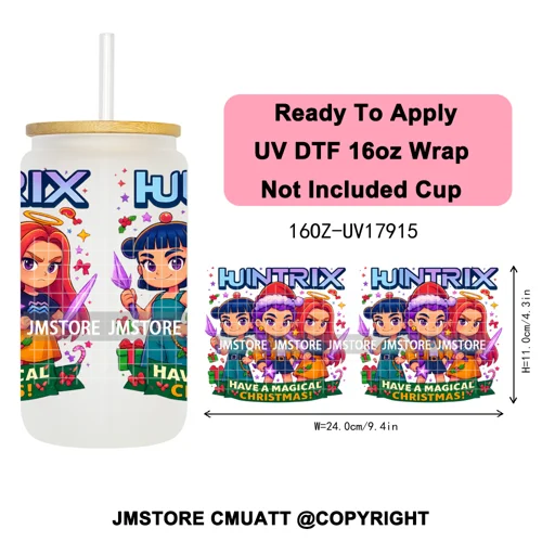 Merry Christmas Kpop Movie Character Anime Girl UV DTF Stickers Ready To Apply Cup Wrap High Quality For 16OZ Libbey Can Glass